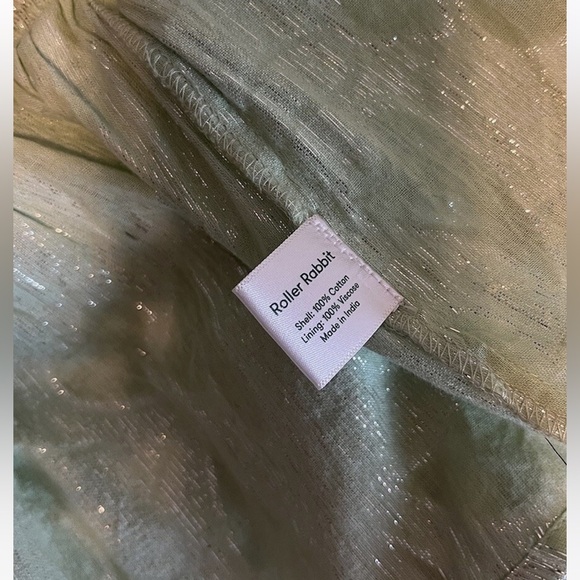 $118 Roller Rabbit Top Mint Green Metallic Jacquard V Neck Long Sleeve S - Picture 7 of 8